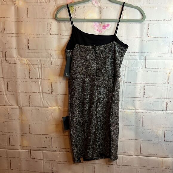 Lulus Take Me Anywhere Silver Sparkly Asymmetrical Bodycon Mini Dress size S - Picture 12 of 12